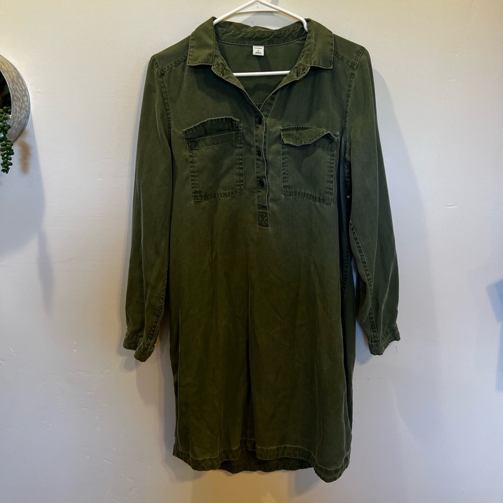 Green jean shirt dress